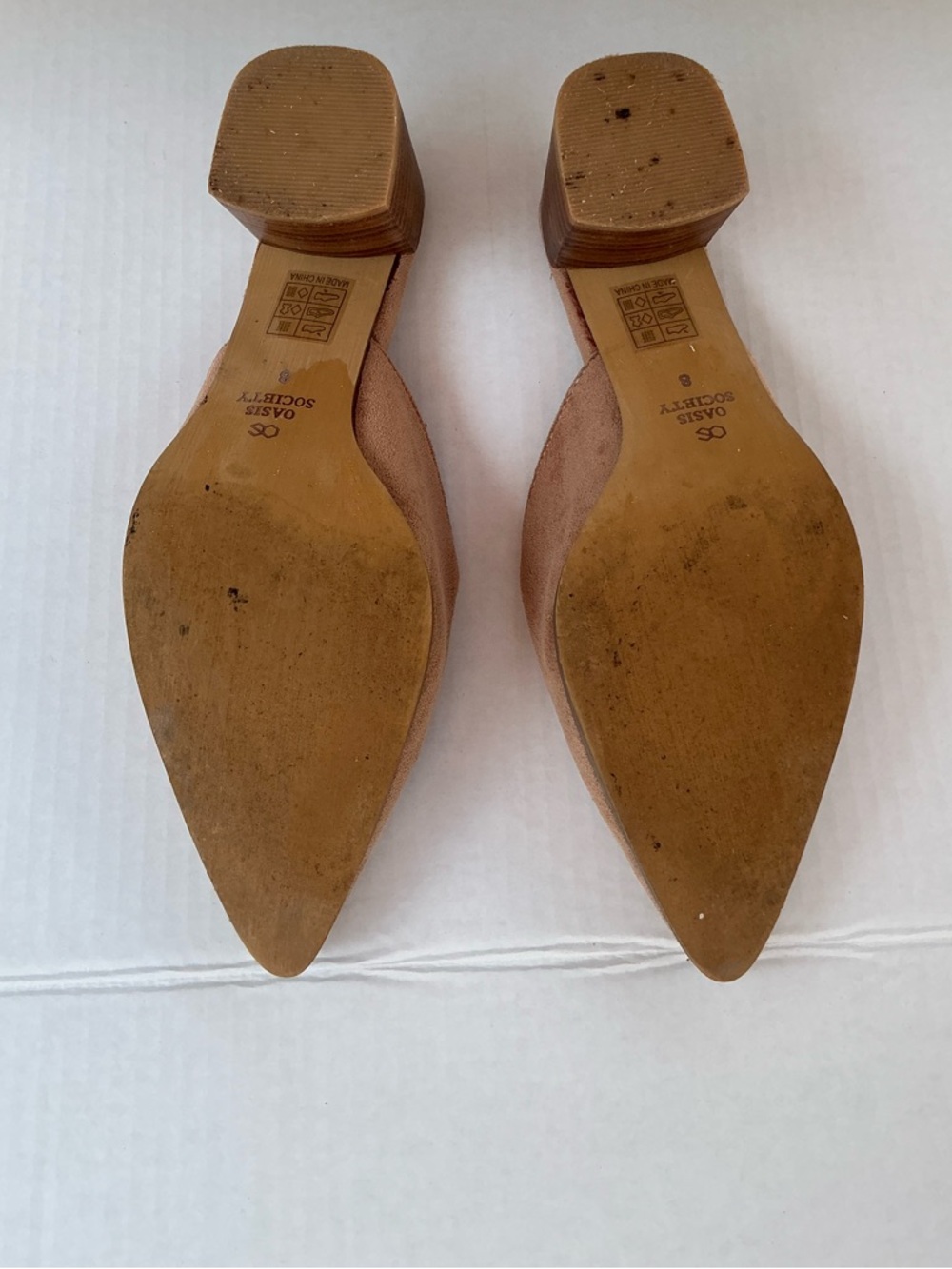 Oasis Society California Women’s Tan Suede Mules Leather Block Heel-Size 8-GUC - Picture 5 of 11